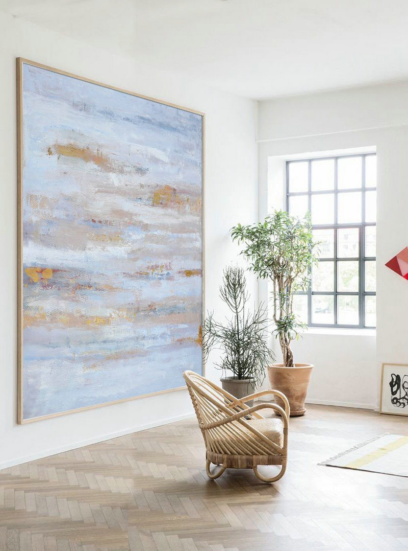 Extra Large 72" Acrylic Painting,Oversized Contemporary Oil Painting,Acrylic Painting On Canvas,Sky Blue,Gray,White.etc